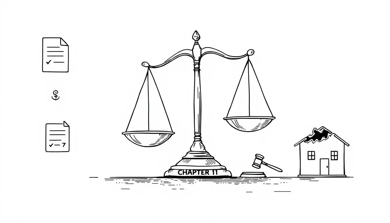 An elegant graphic illustrating various types of bankruptcy, including Chapter 7 and reorganization plans, symbolizing debt relief and financial freedom. The design conveys a sense of hope and a fresh start for individuals facing overwhelming debt, highlighting the role of bankruptcy lawyers in the process.