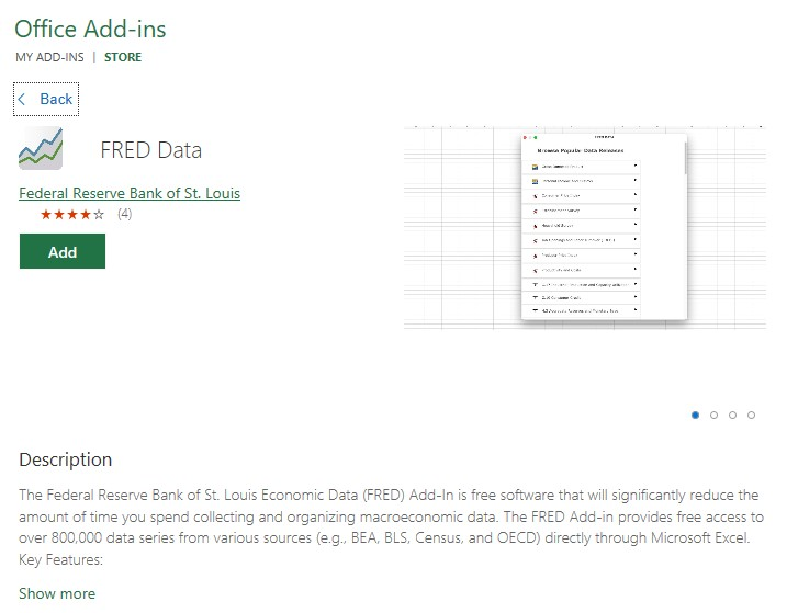 Microsoft Excel add ins - FRED Data for done-for-you data mining