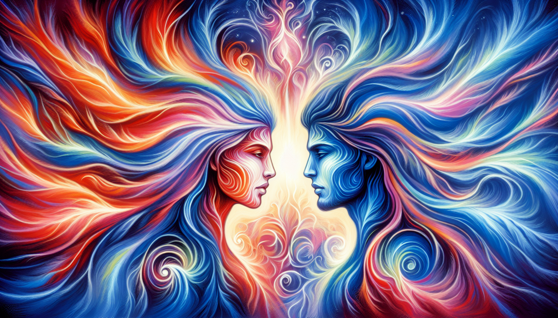 An artistic representation of attraction sparked by polarity.