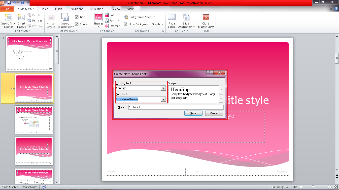  In the dialog box for "Create New Theme Fonts," select your preferred fonts for your PowerPoint theme.