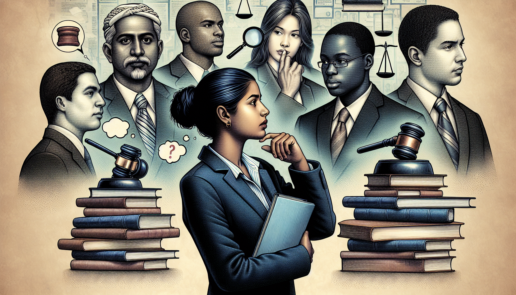 Illustration of a person selecting a criminal defense attorney from a lineup