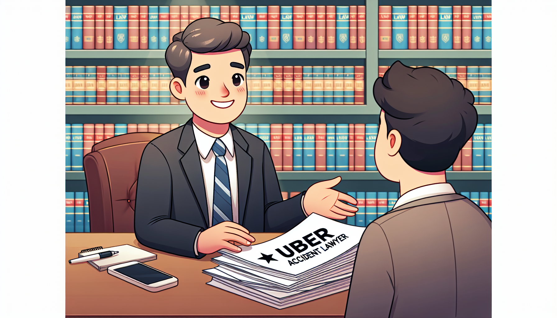 An illustration of a Lyft accident attorney assisting a client, representing the legal support available