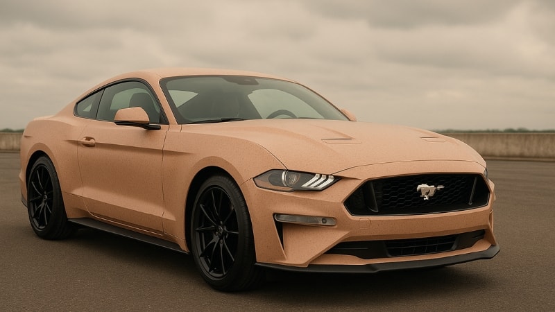 A Mustang wrapped in cast vinyl wrap in matte finish