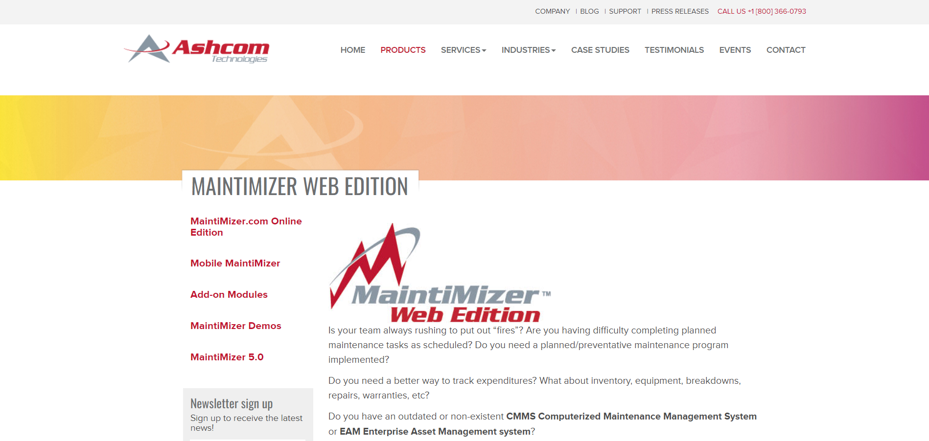 Maintimizer main page