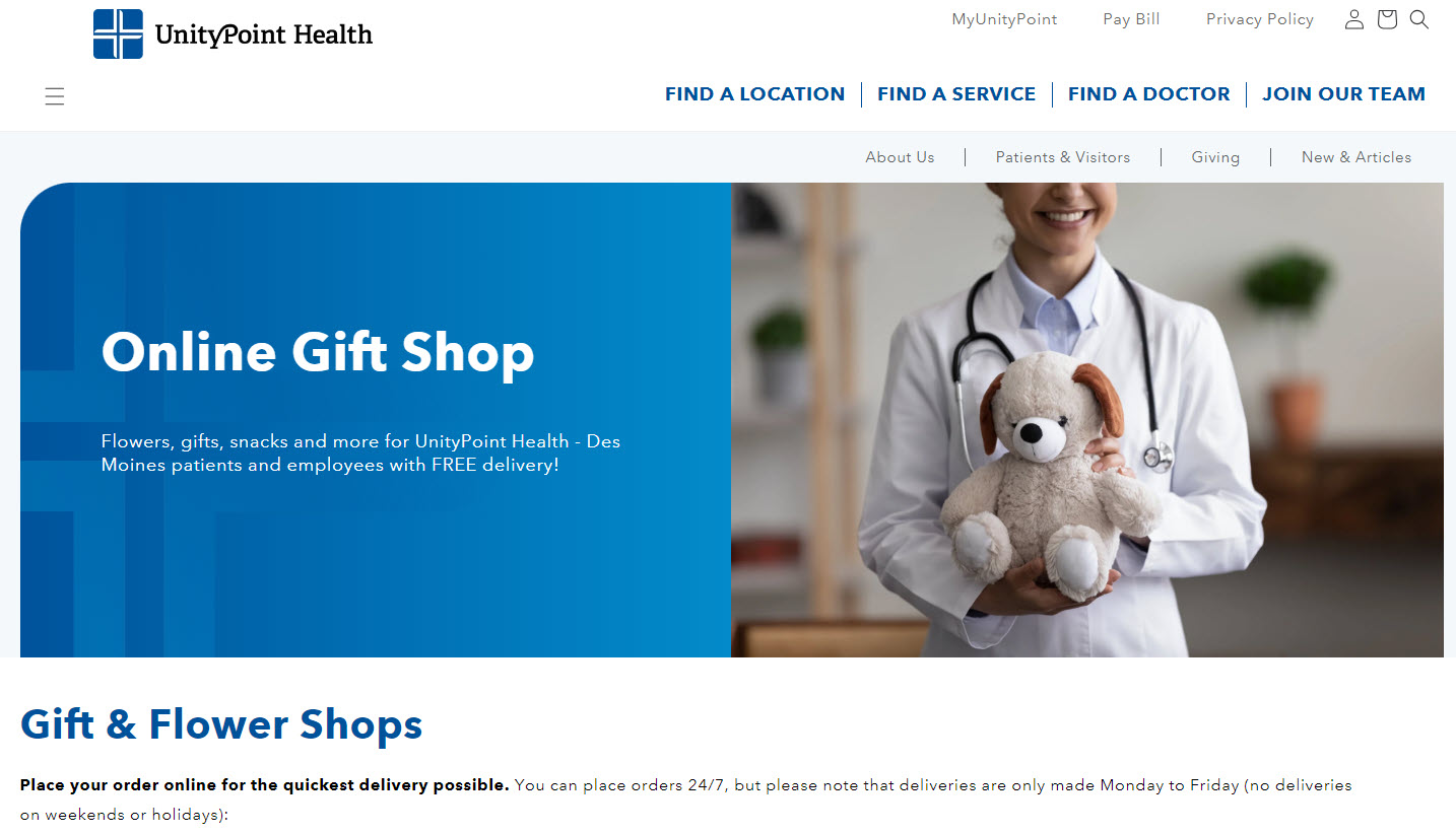 UnityPoint Health gift store home page
