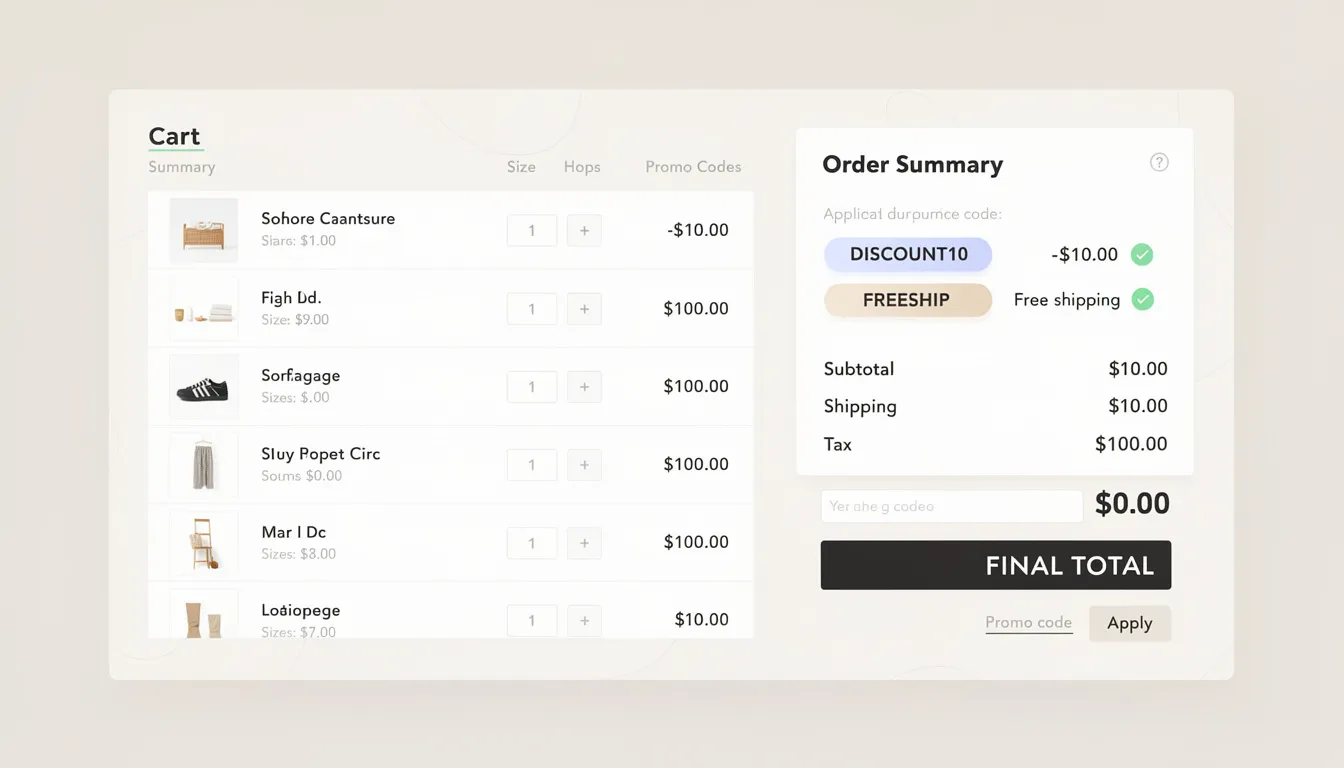 Interfejs koszyka zakupowego w e-commerce pokazuje zastosowane kody rabatowe, umożliwiając użytkownikom oszczędzanie na zakupach online. Dzięki zaawansowanym funkcjom, takim jak inteligentne kupony, klienci mogą łatwo uzyskać zniżki na swoje zamówienia.