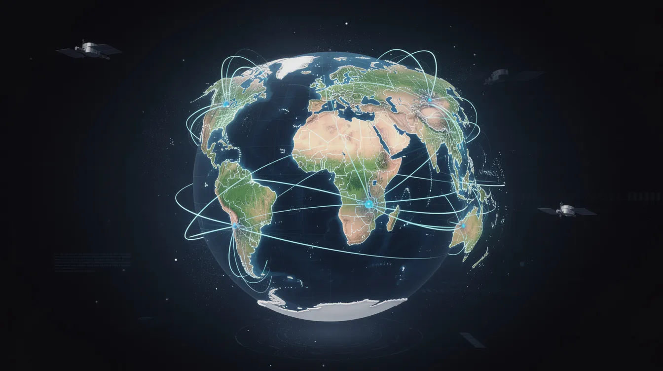 The image features a stylized globe illuminated by glowing connection lines that link various continents, symbolizing the extensive worldwide streaming coverage offered by Kenoa TV. This representation highlights the platform's reliable IPTV service, which provides access to a vast lineup of over 25,000 live TV channels and a global content library for seamless streaming on multiple devices.