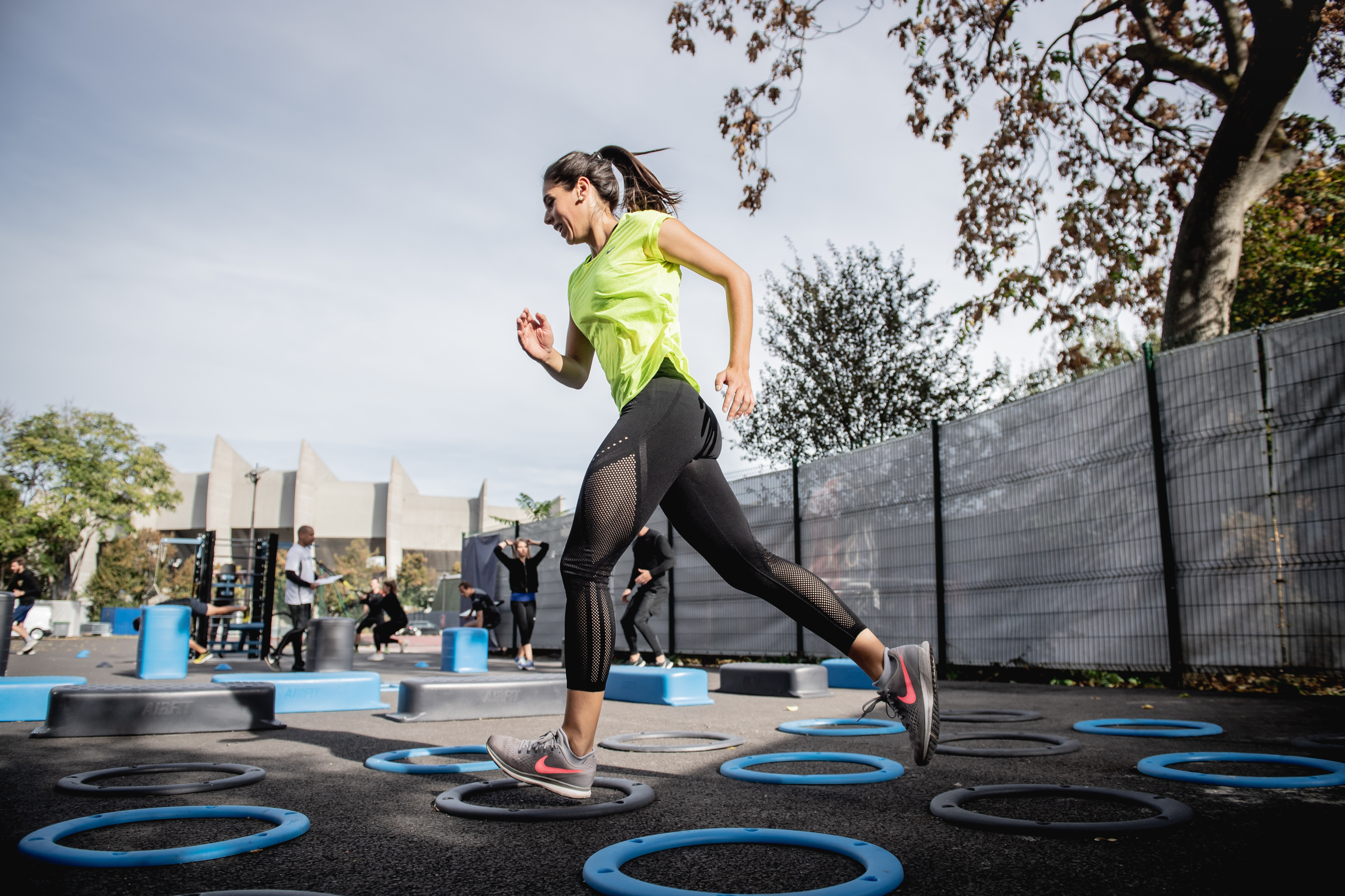 A fitness brand models new athletic wear.