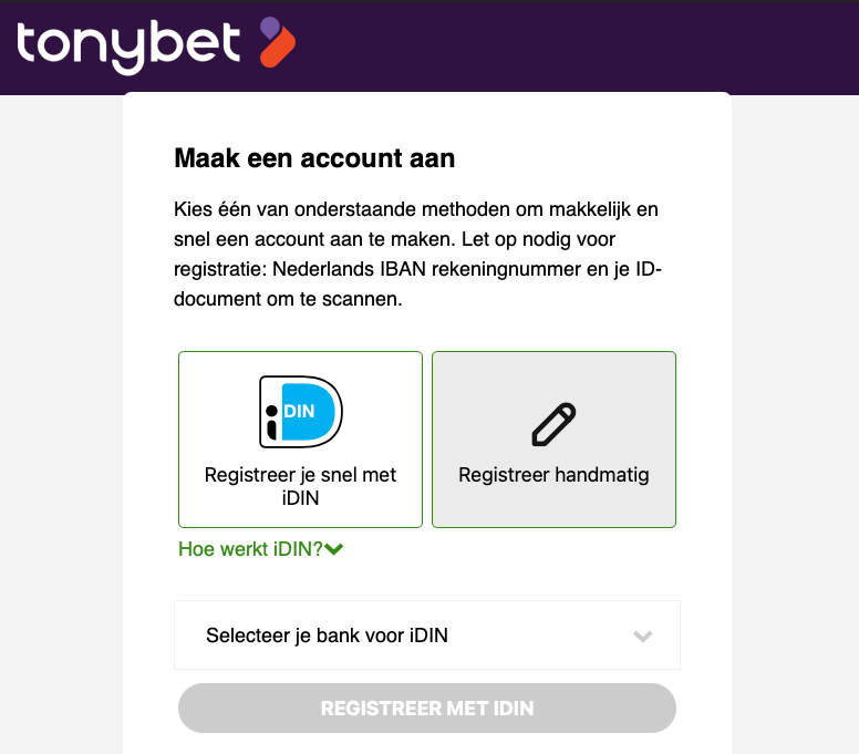 Tonybet account aanmaken
