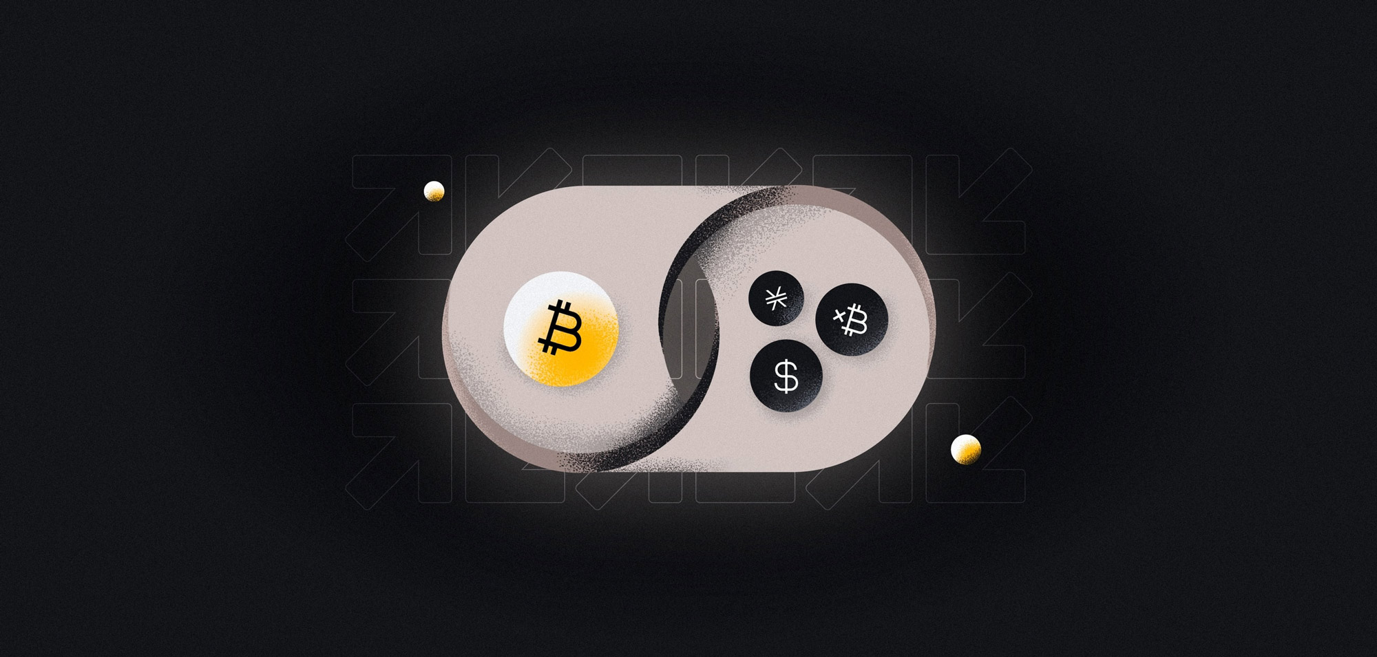 A dark image of a Bitcoin logo with financial images. 