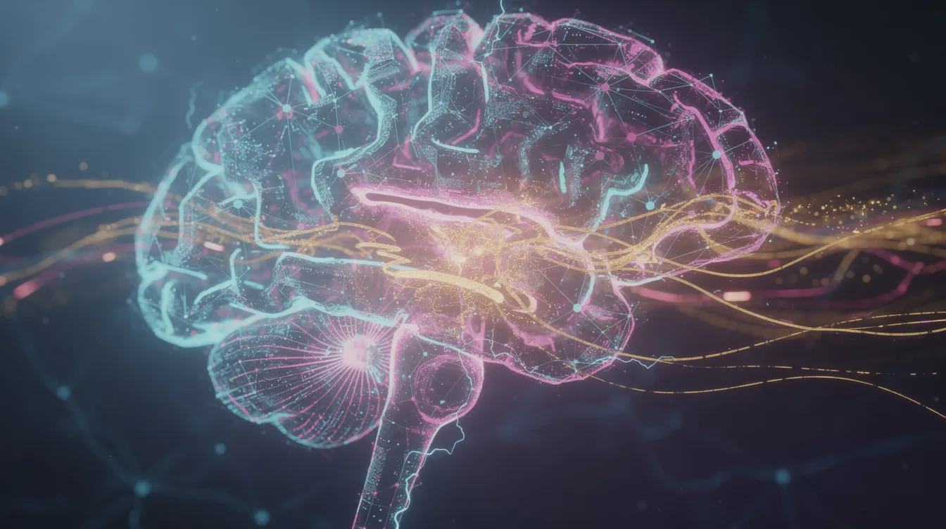 The image depicts a neural network with glowing pathways, symbolizing brain activity and connections associated with mental health disorders such as anxiety and depression. This visualization highlights the complex interplay of brain functions, potentially relevant to studies on medical cannabis and its effects on mental health conditions.