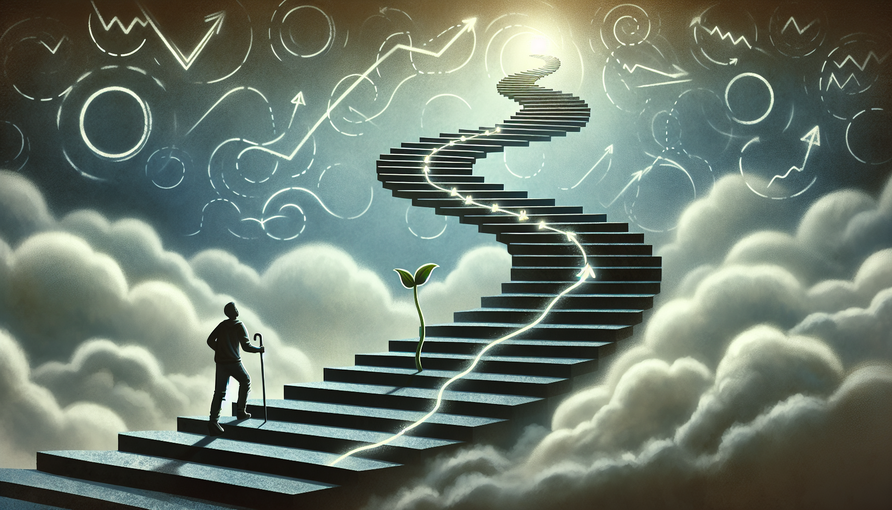 Illustration of a person climbing a staircase of continuous improvement