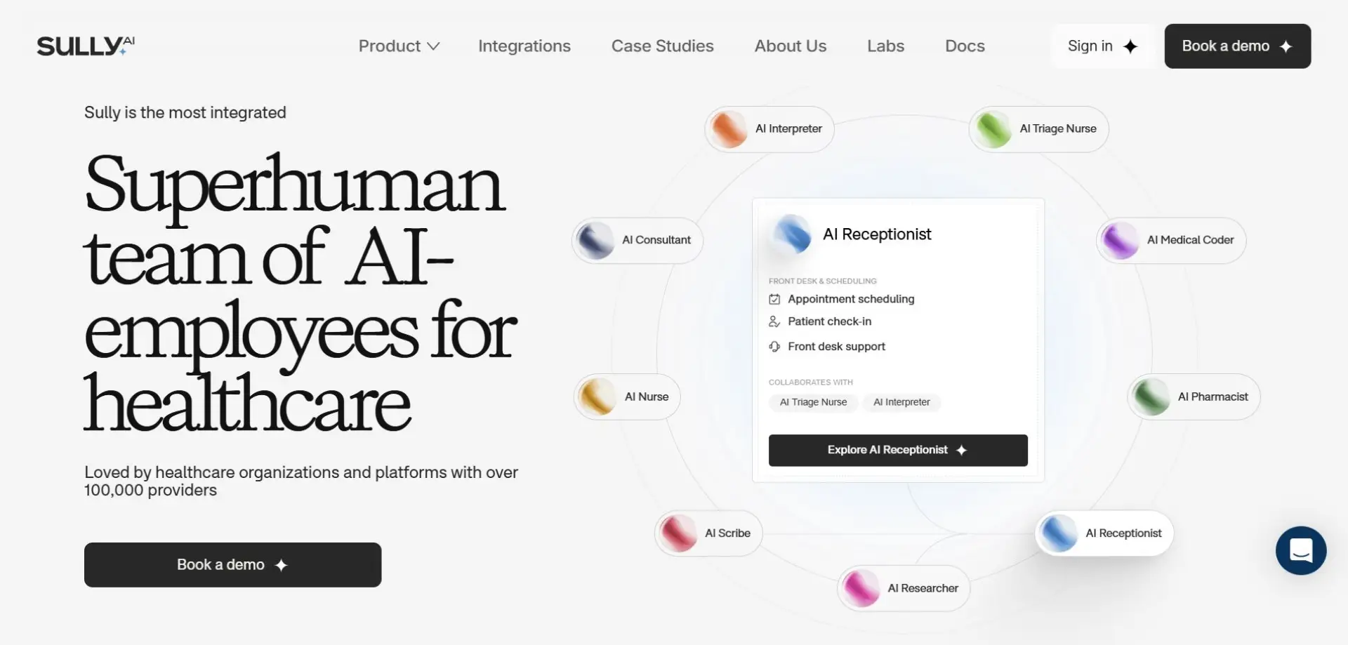Homepage of Sully.ai website