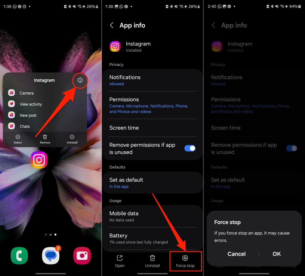 Steps to force stop Instagram in Android