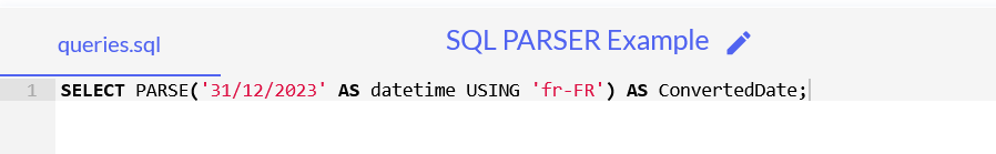 SQL parser example with specified data type in azure sql database