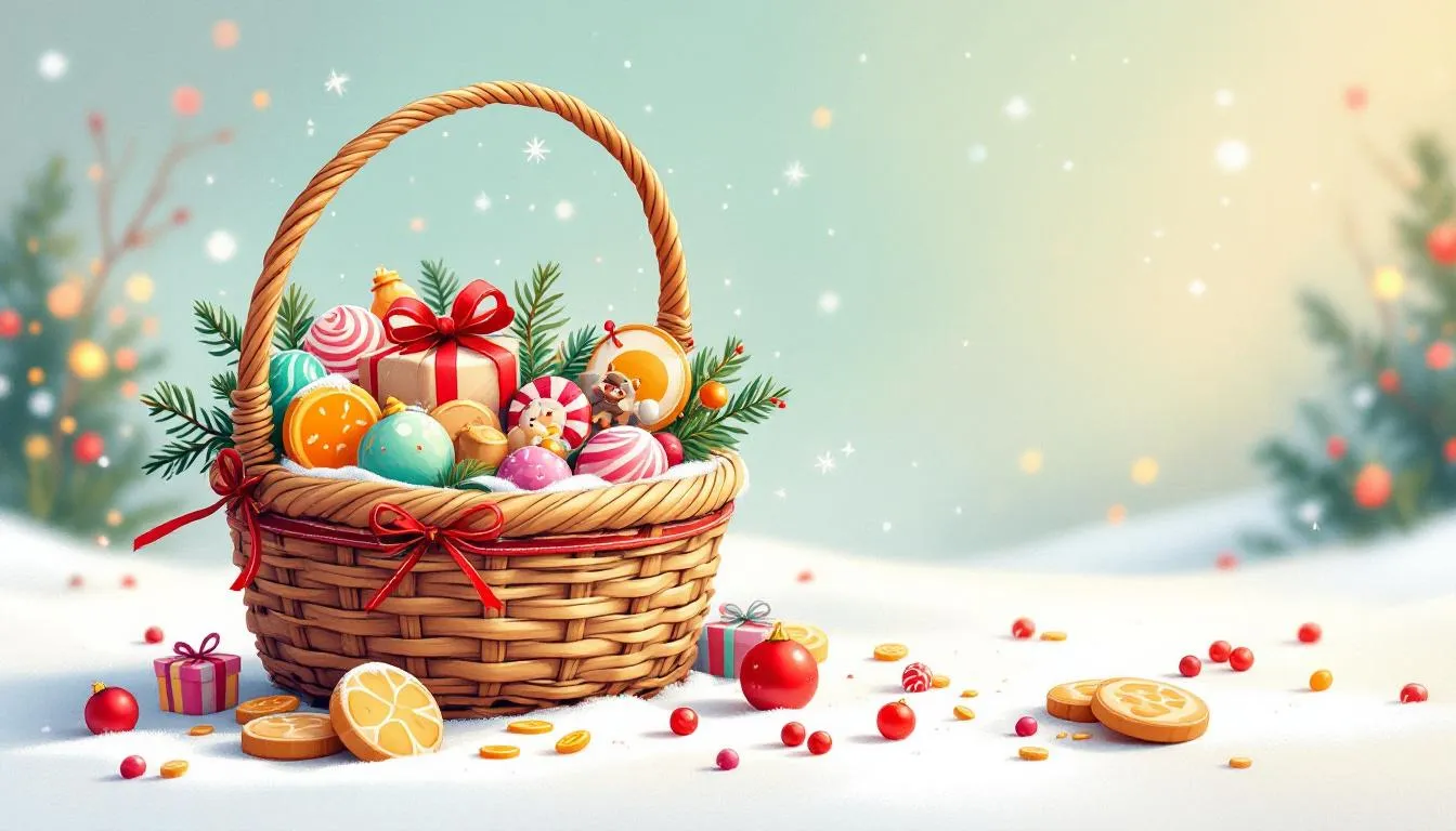 A beautifully arranged holiday gift basket filled with delightful goodies.