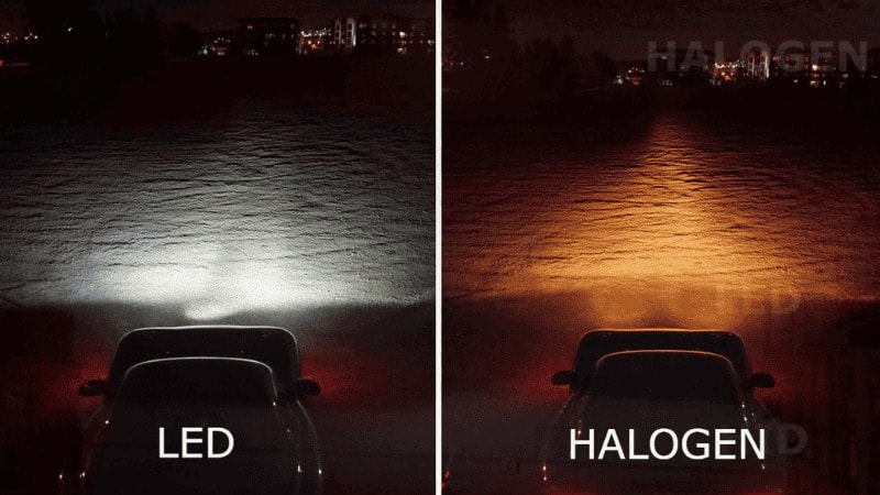 The difference in light emitted from halogen vs LED lights