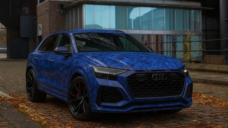 Audi Q7 wrapped in a full blue forged carbon wrap