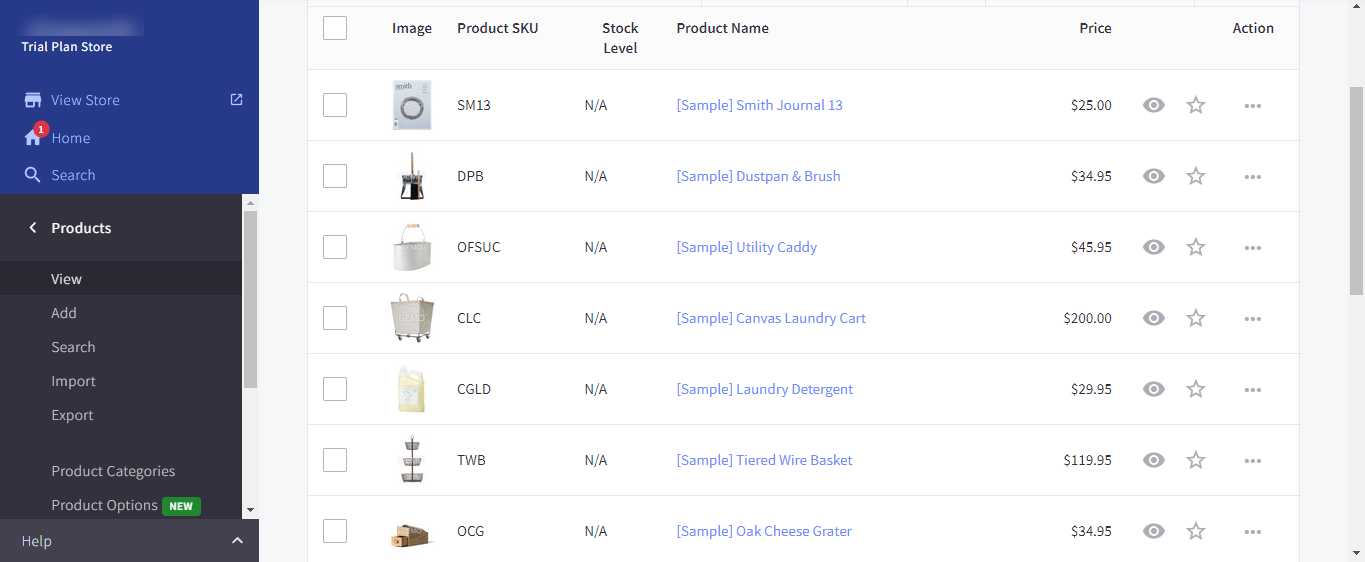 BigCommerce dashboard screenshot