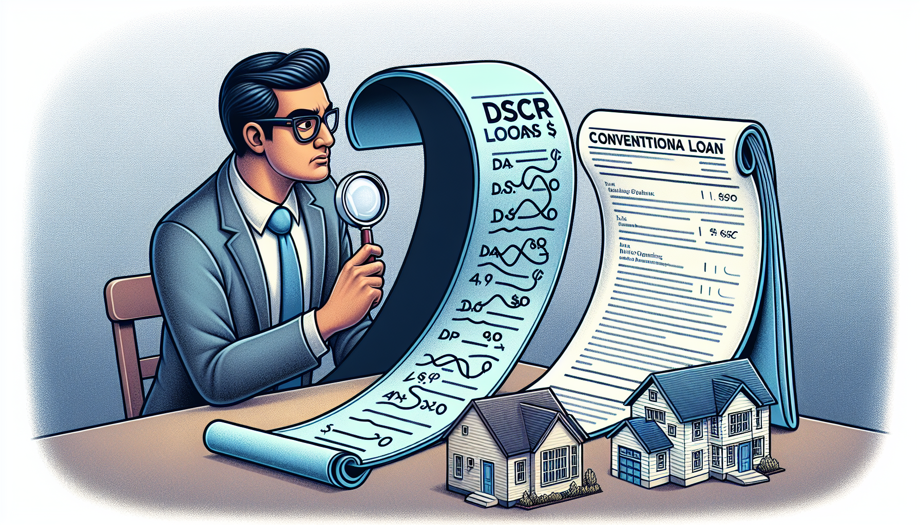 Illustration of real estate investor comparing DSCR loans with conventional loans