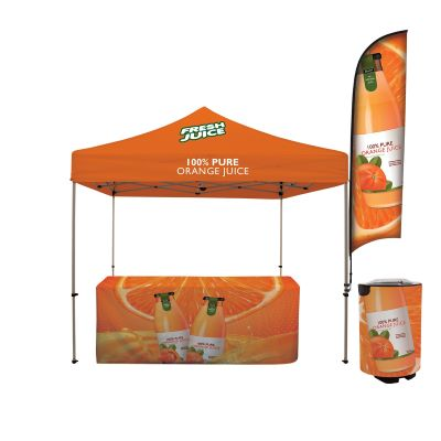 Outdoor Tent, table flag banner and cooler 