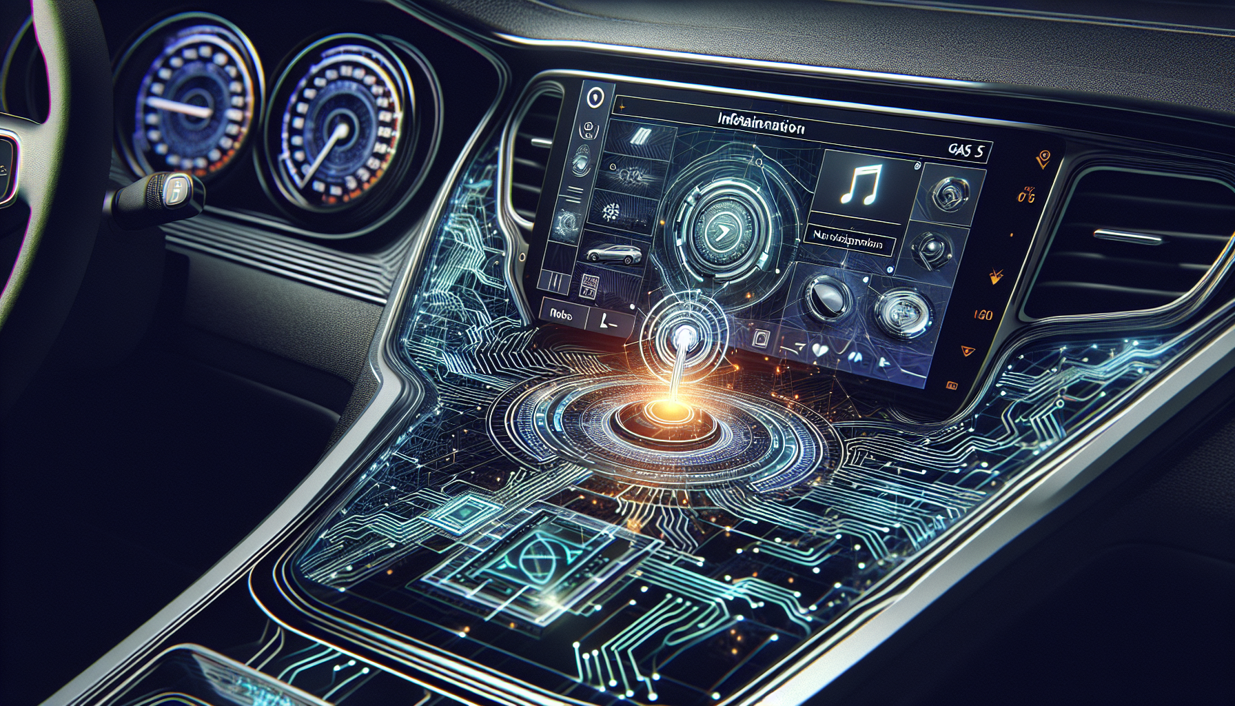 Illustration of infotainment system in vehicles