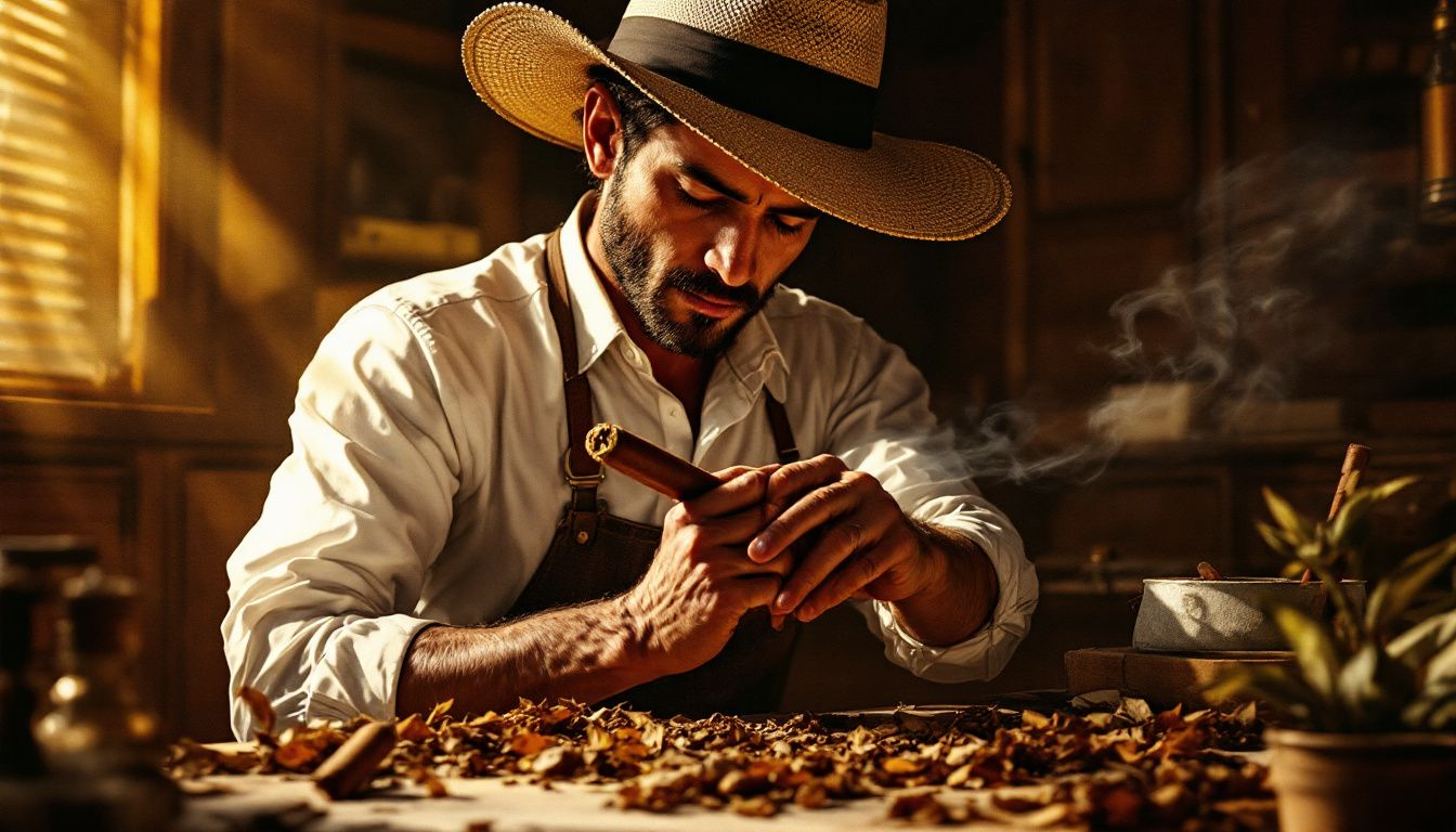 An artisan at work crafting cigars, showcasing the meticulous process behind La Flor Dominicana Solis.