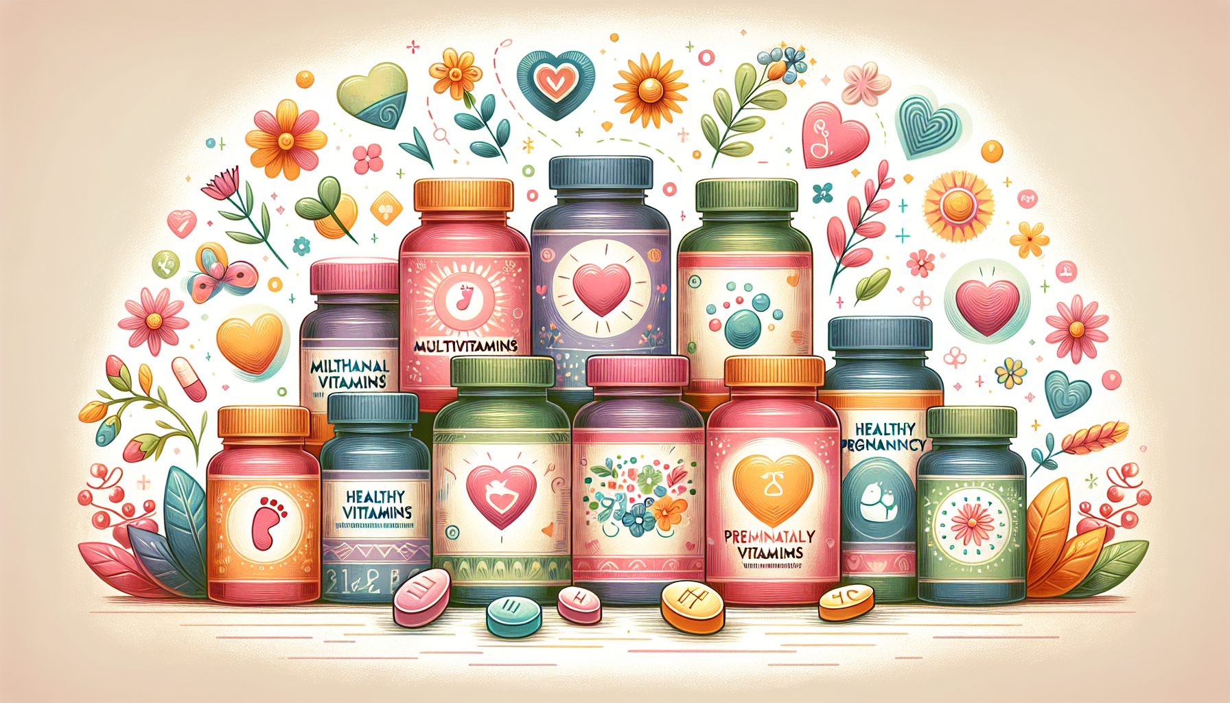 An illustration of multivitamins and prenatal vitamins, emphasizing their role in supporting fertility.