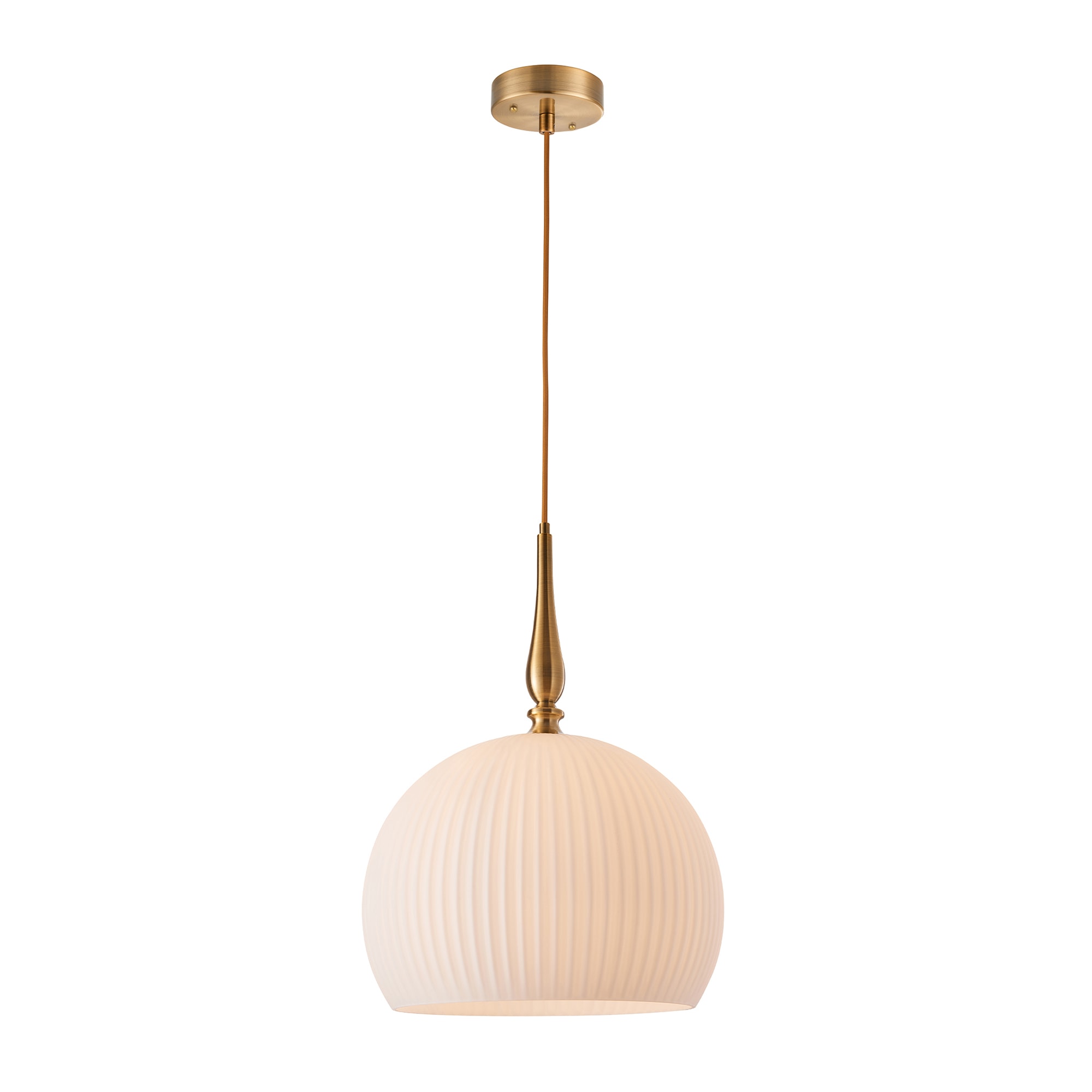Artcraft Lighting Kate 1-Light Pendant with ribbed dome glass shade and antique brass finish, modern kitchen island hanging light