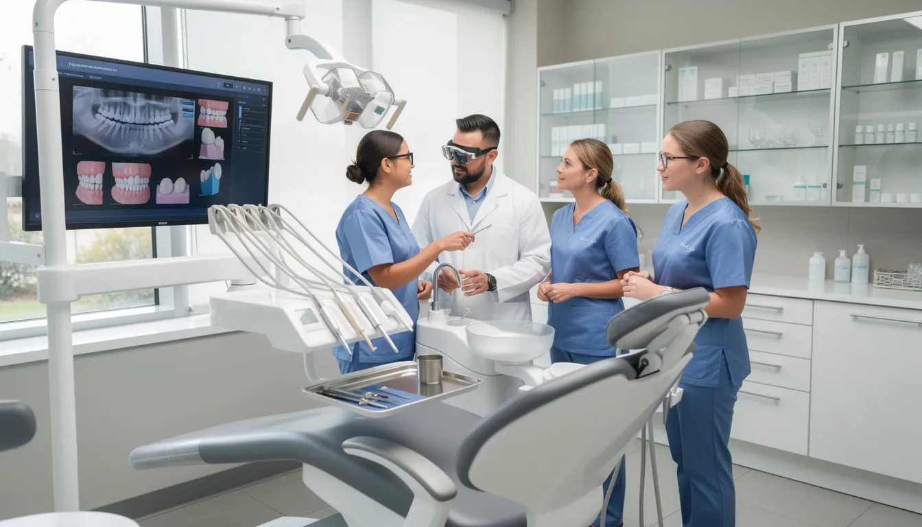 Dental team discussing practice finances