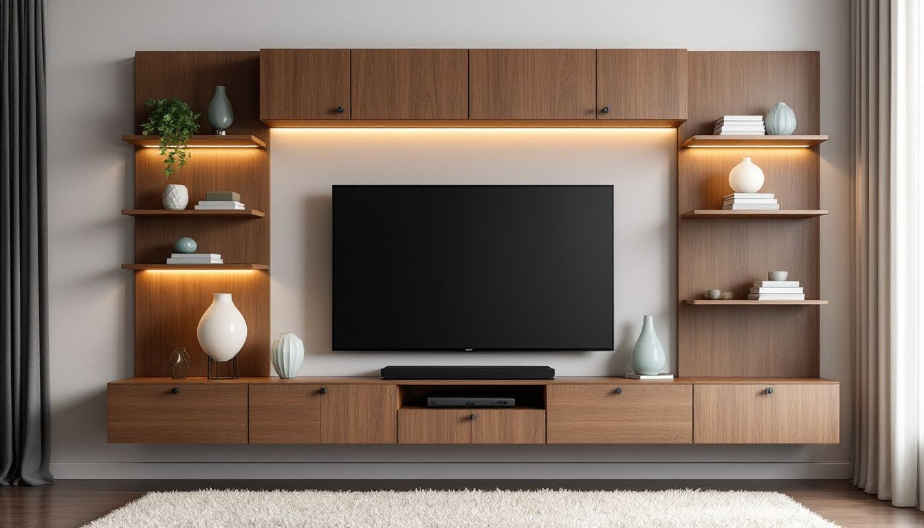 Styling tips for a wall TV entertainment unit with decorative items.