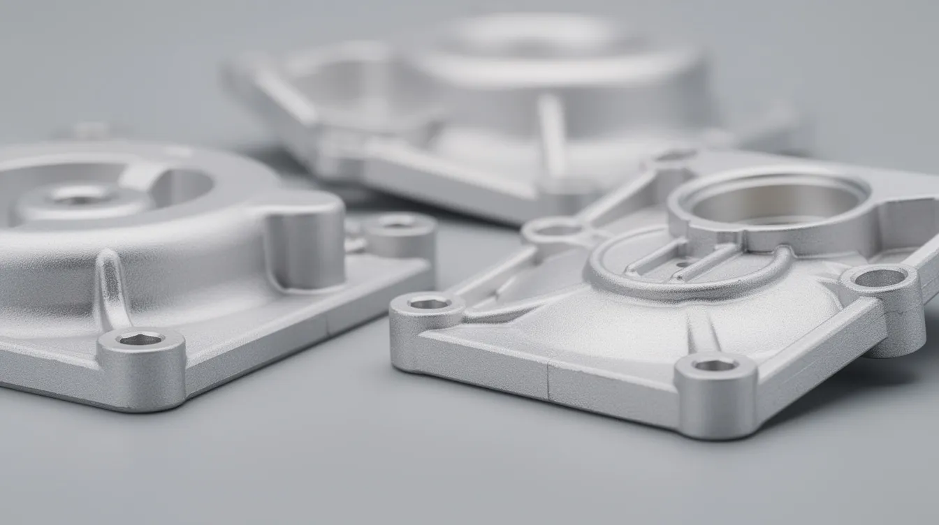 The image features a close-up view of several precision aluminum die cast components, showcasing their smooth anodized surfaces. These aluminum casting parts highlight the advanced manufacturing process and quality control typical of die casting companies, emphasizing their application in various industries.