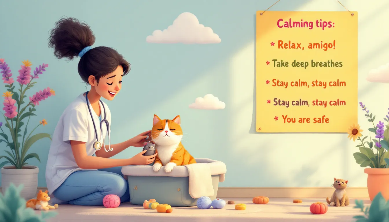 A calm environment with soothing elements to help reduce pet anxiety during vet visits.