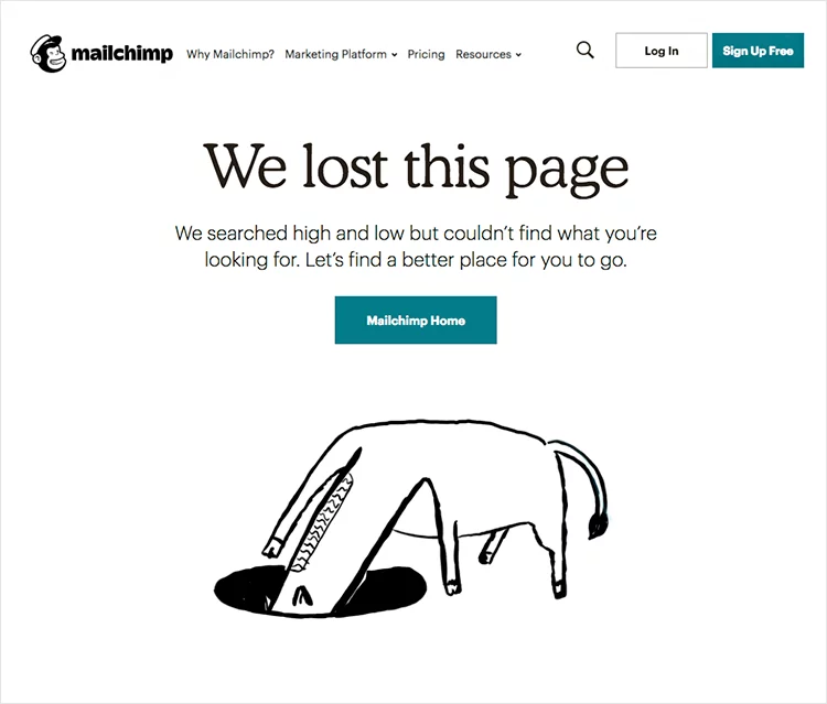 Screenshot of Mailchimp's 404 page
