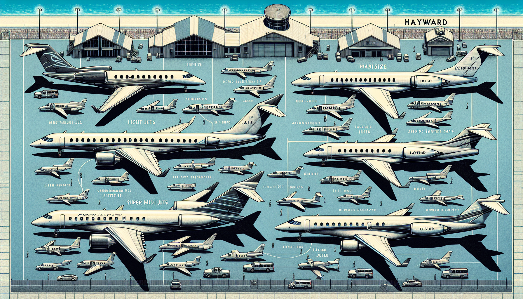 Variety of private jet types available in Hayward