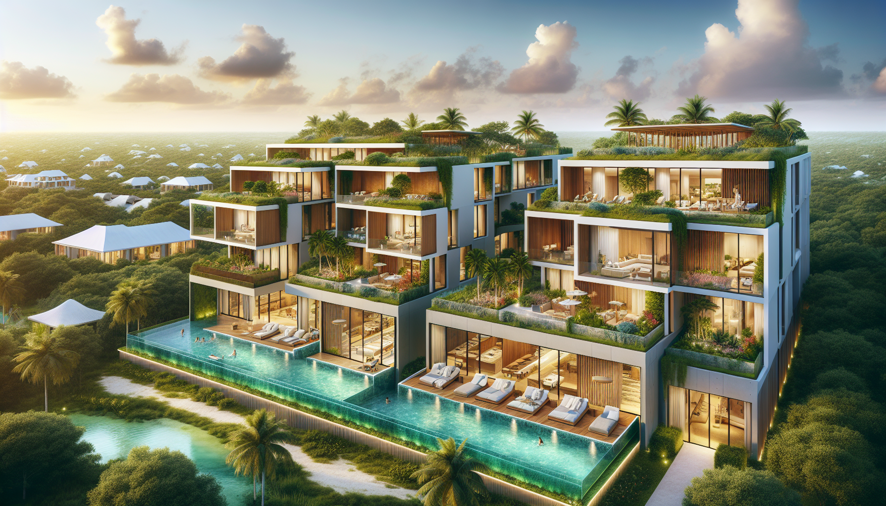 A depiction of key features of new condos in Tulum.