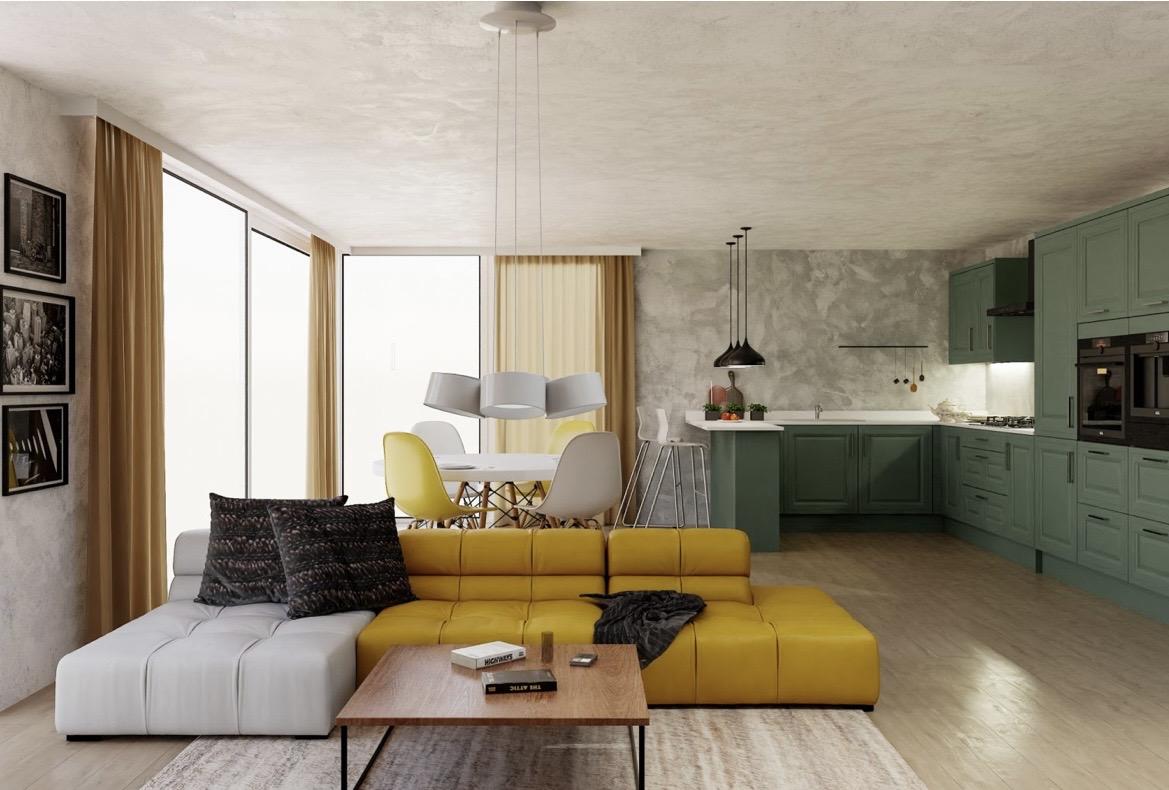 Mock Inframe Reed Green Kitchen Door
