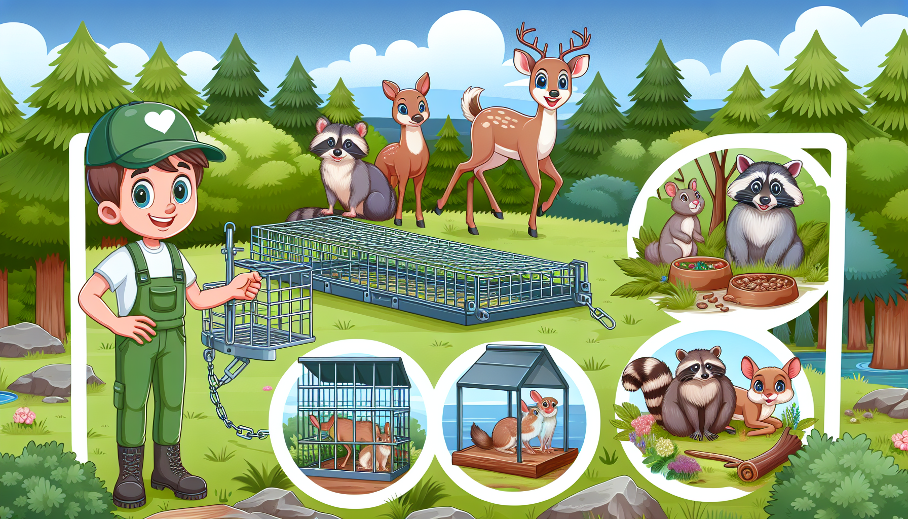 An illustration depicting humane wildlife trapping techniques.