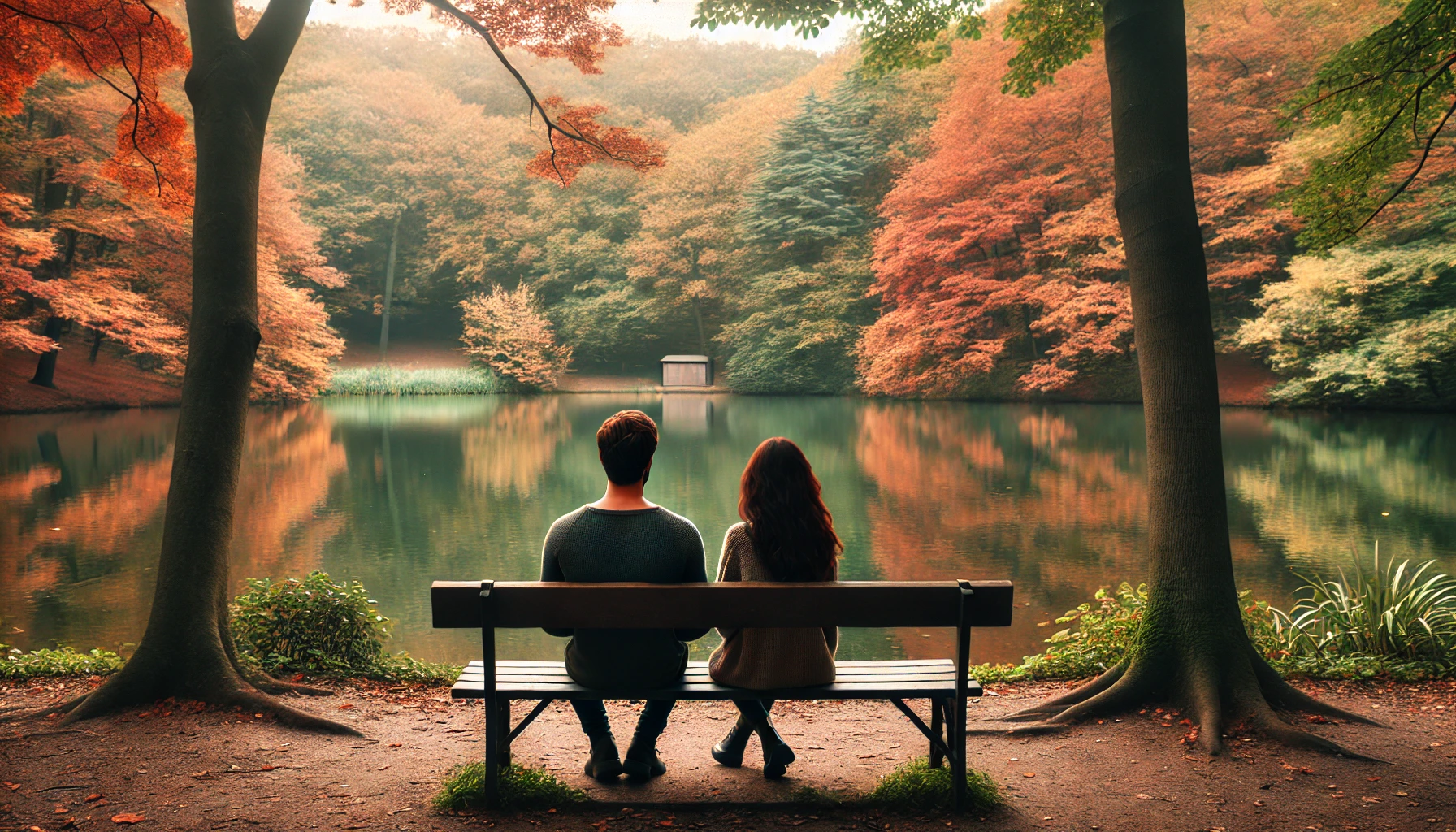 A couple sitting on a park bench in silence