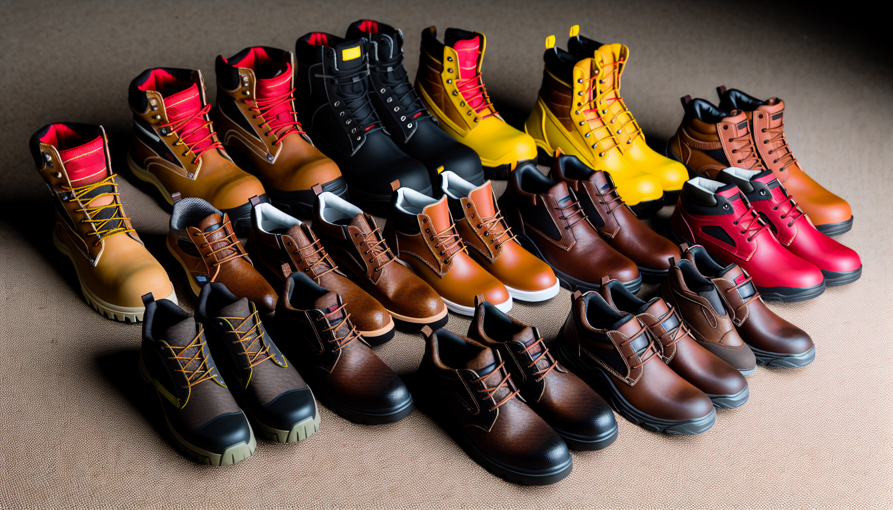 A variety of safety shoes and boots