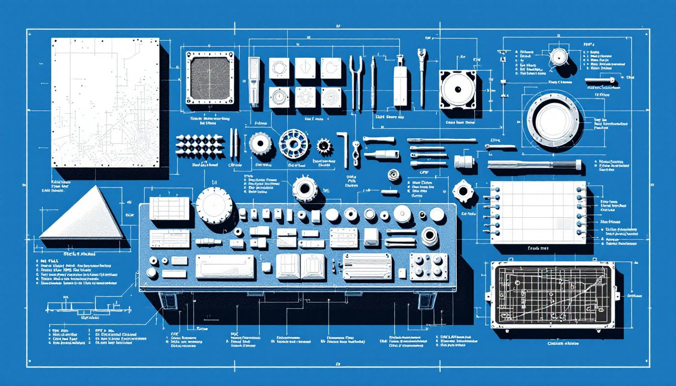 Factors influencing CNC material selection, showcasing various materials and tools.