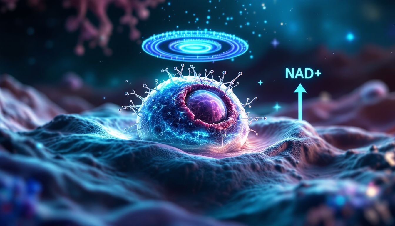 A visual representation of aging cells with reduced NAD+ levels.