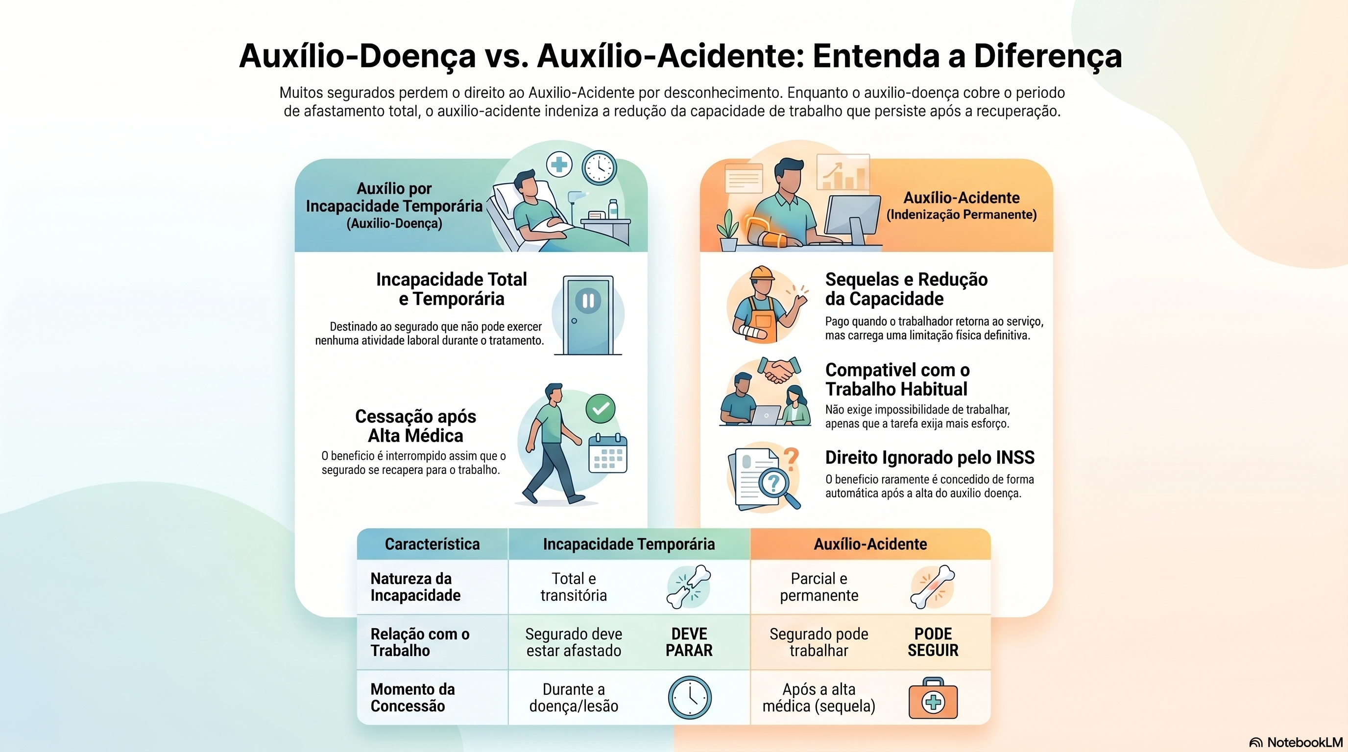 Qual a diferen&ccedil;a entre aux&iacute;lio-acidente e aux&iacute;lio por incapacidade tempor&aacute;ria (aux&iacute;lio-doen&ccedil;a)?