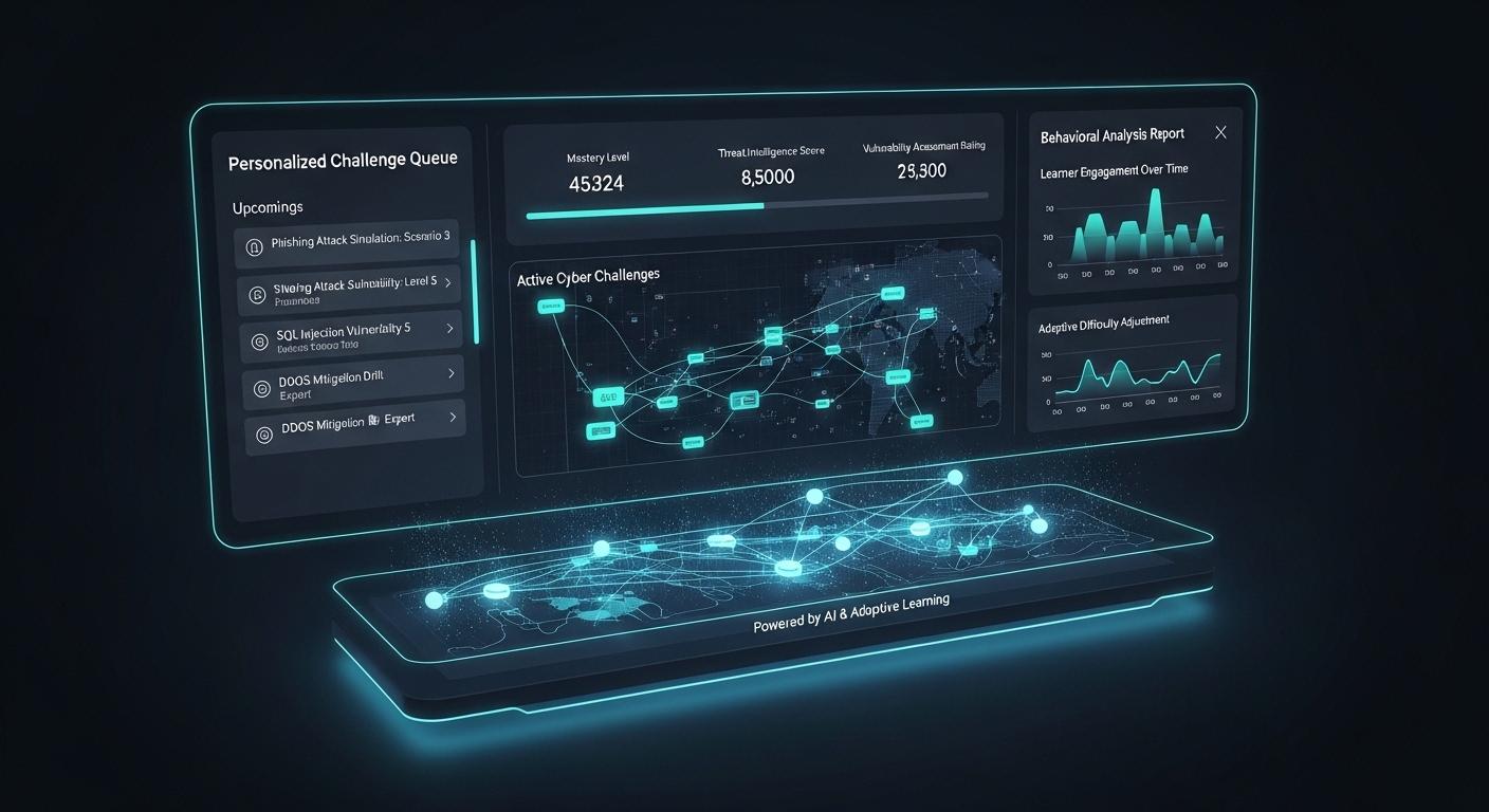 Next-generation cybersecurity training platform dynamically creating personalized cyber challenges based on learner performance and behavior.