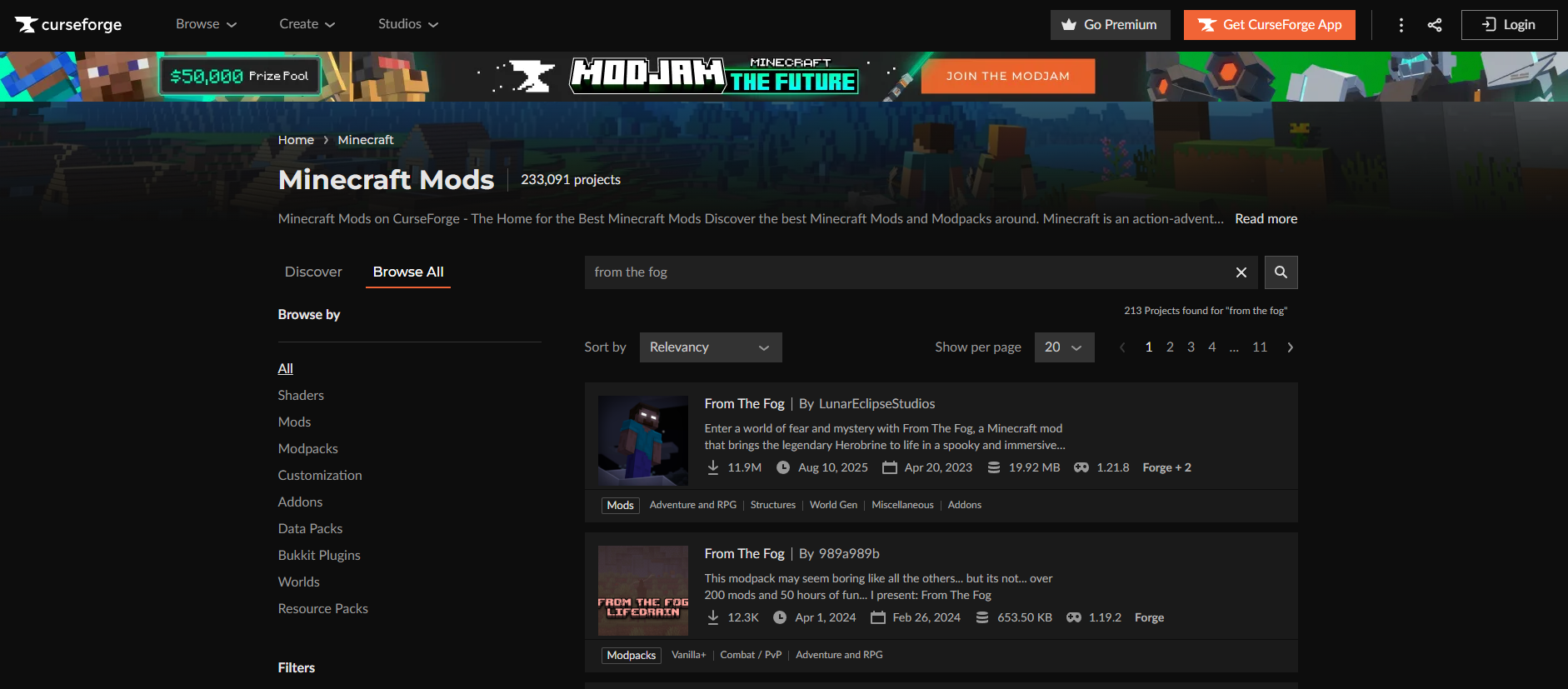The CurseForge website.