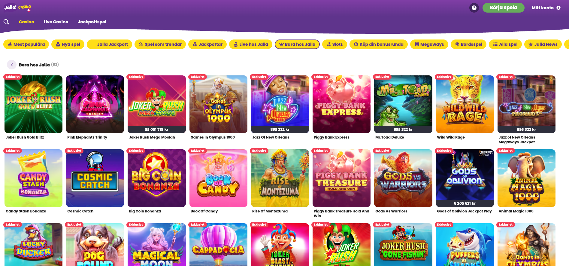 jalla casinos exklusiva spel
