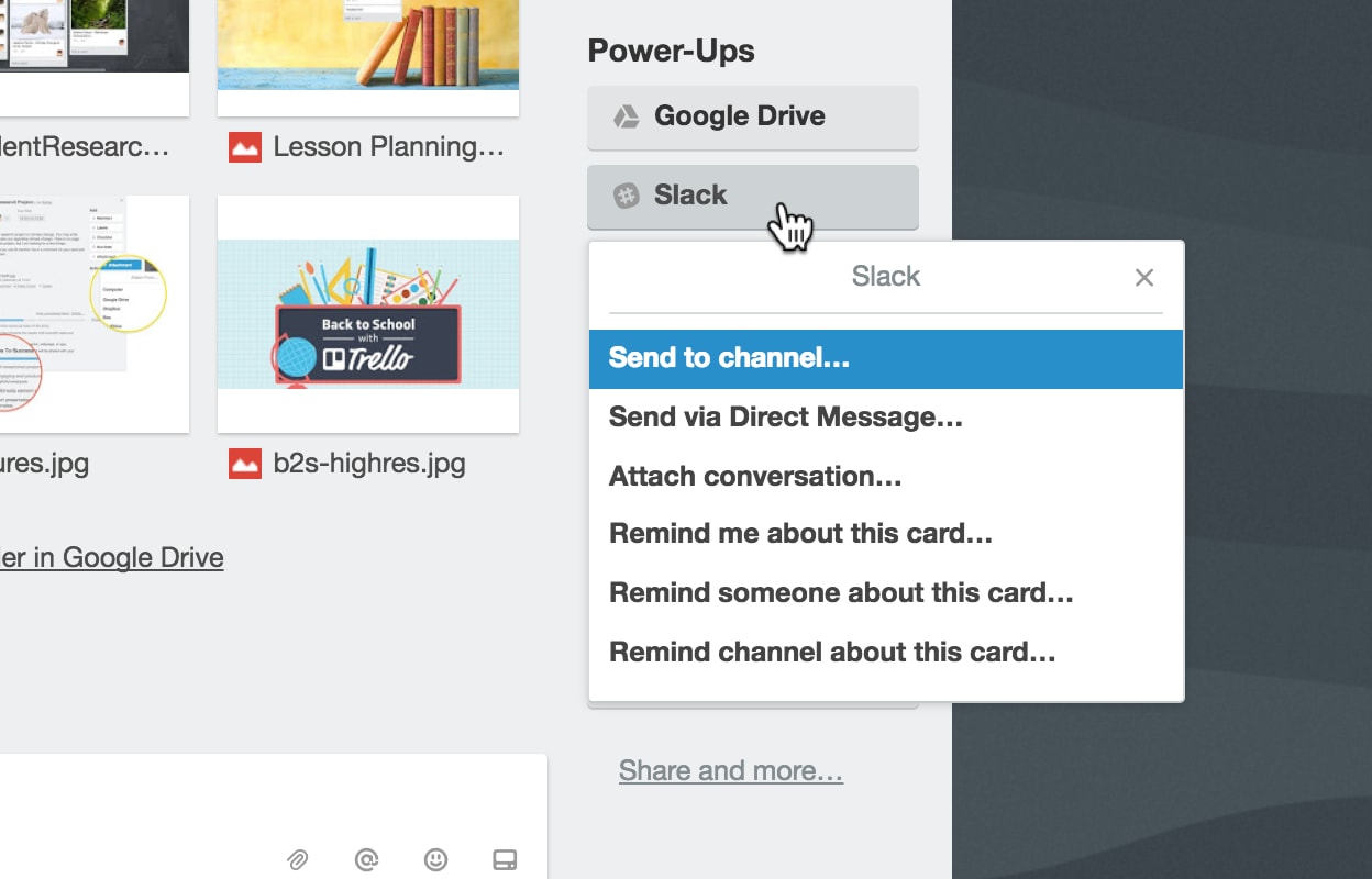 A screenshot of Trello's Slack Power-Up.