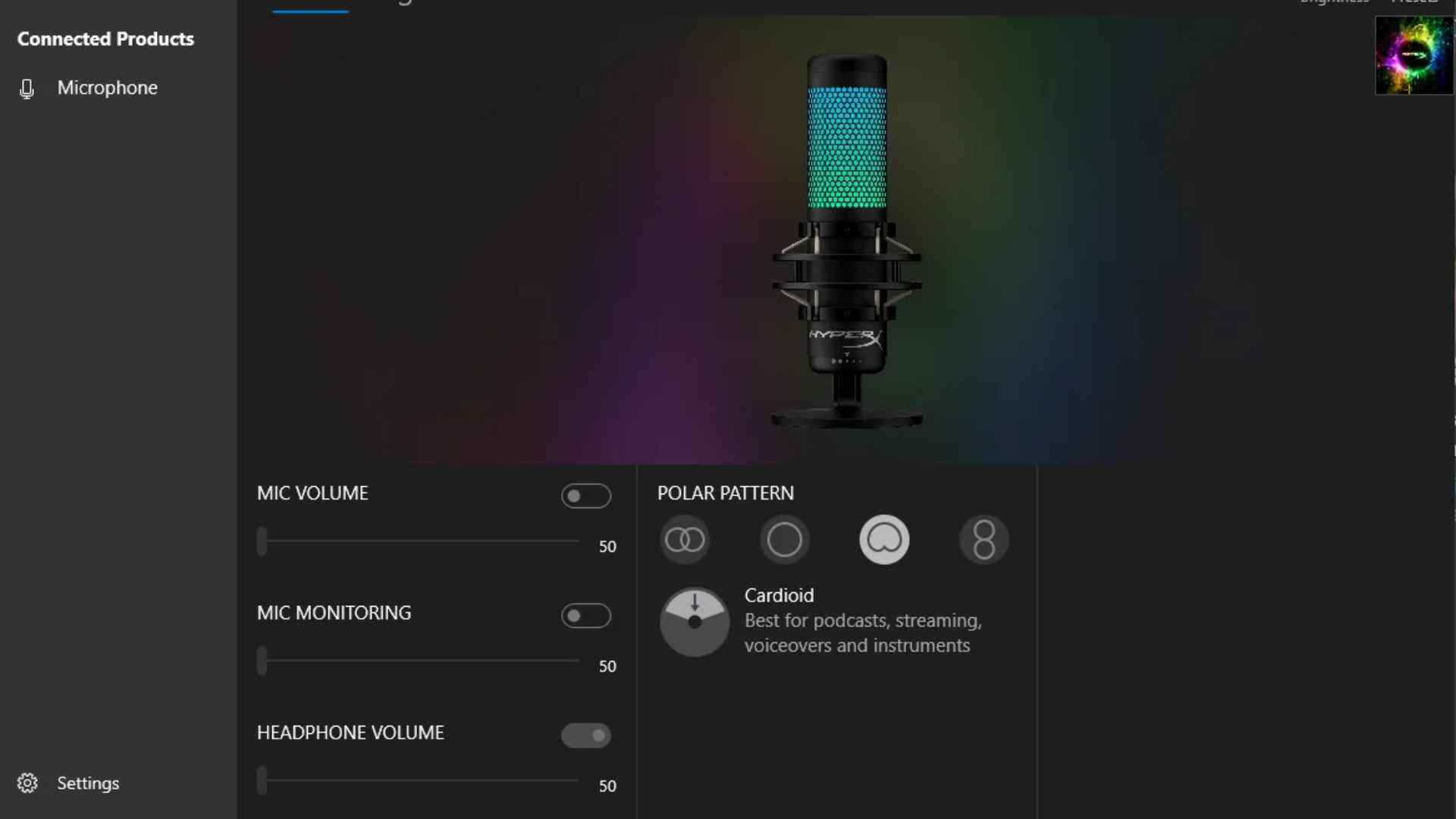 Limited controls in HyperX's software