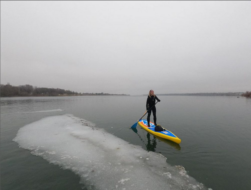 inflatable paddle board in winter