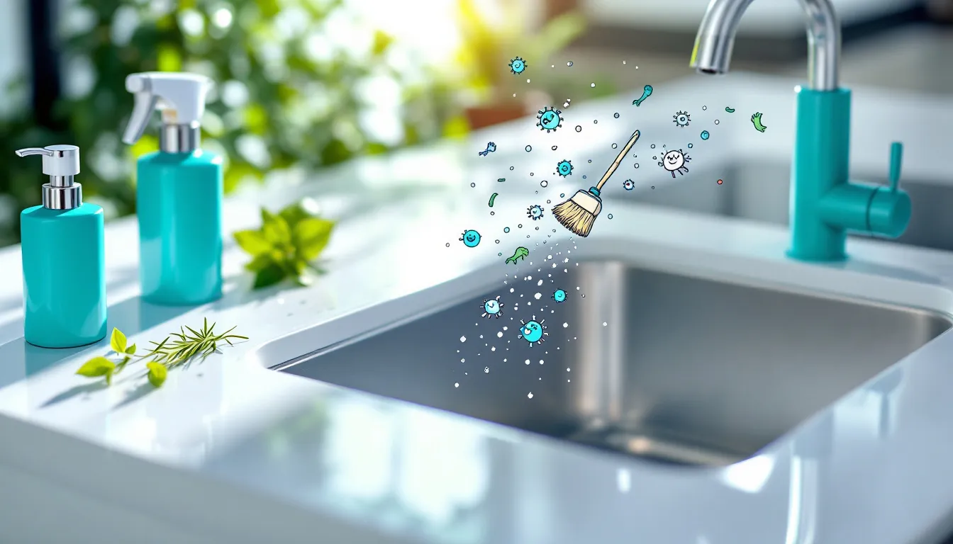 A close-up of a sparkling kitchen sink and countertop, highlighting the benefits of kitchen deep cleaning for a healthier home.